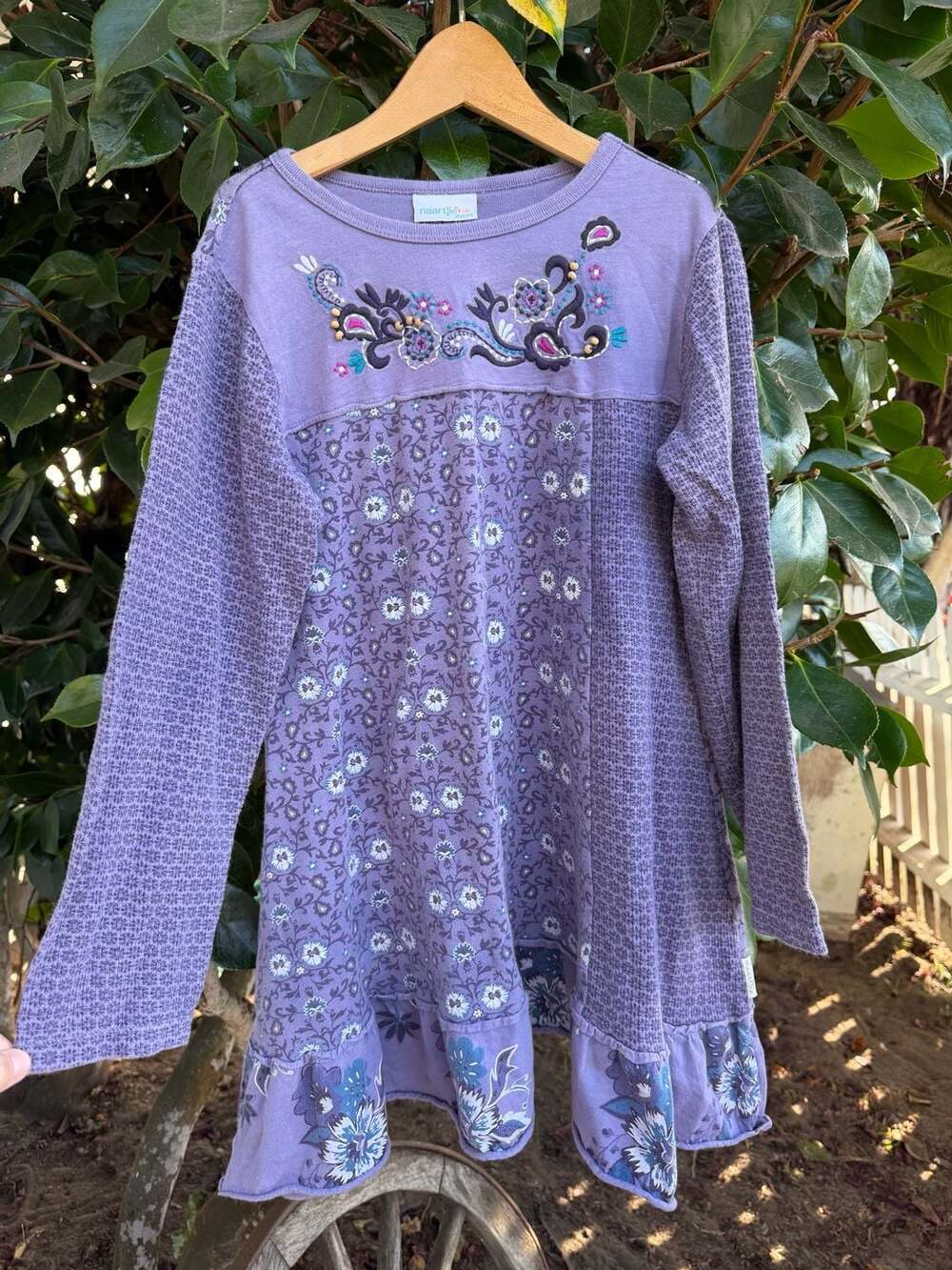 Naartjie Purple Floral Embroidered Long Sleeve Tunic Dress